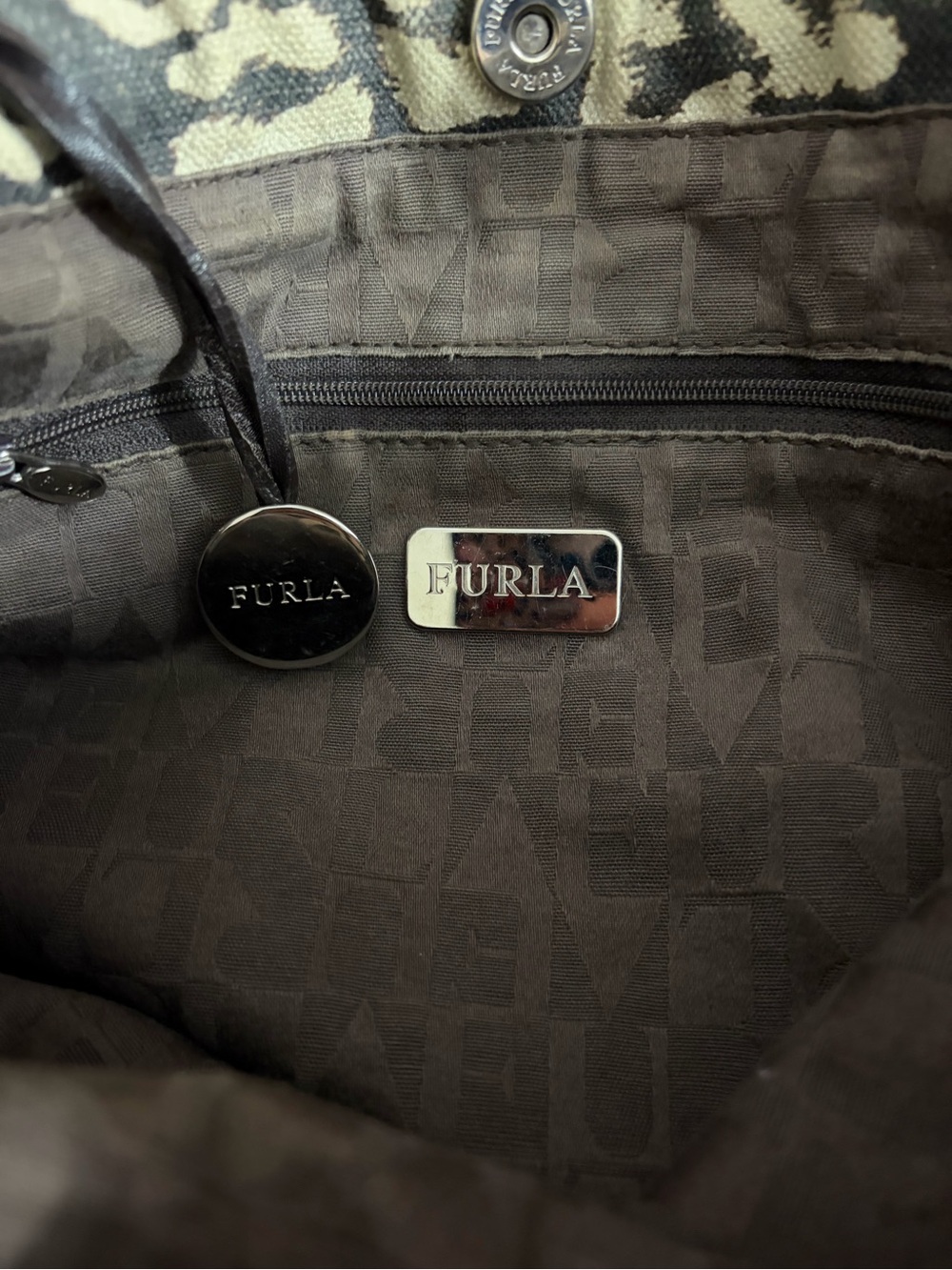 Furla Leopard-Print Canvas Tote with Black Handles - Picture 3 of 4